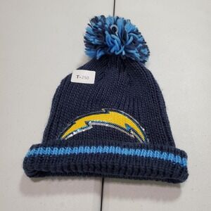 Los Angeles Chargers Women Hat OS Blue Knit Beanie Sequin Pom Acrylic